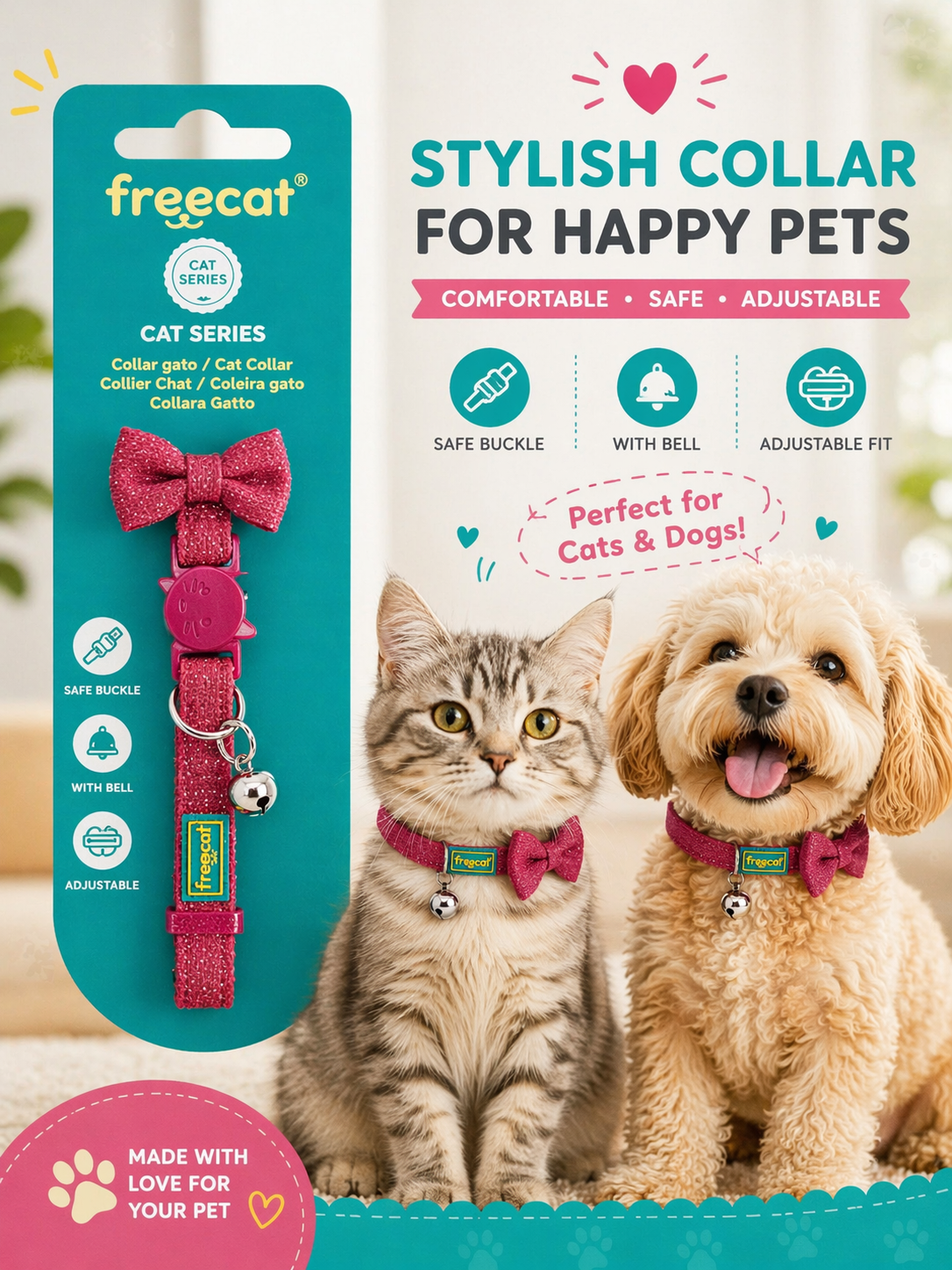 Cat Collar Bell with Bowtie 10mm*20/30cm