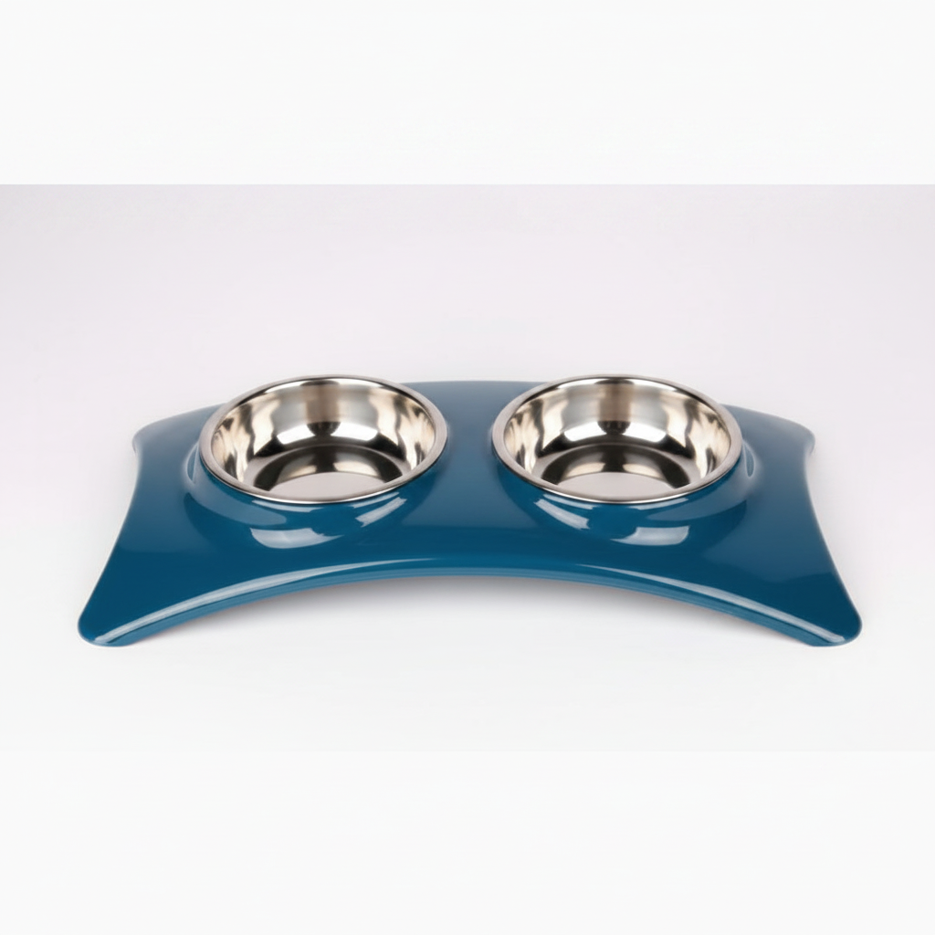 Stainless Double Eating Bowl petrol blue