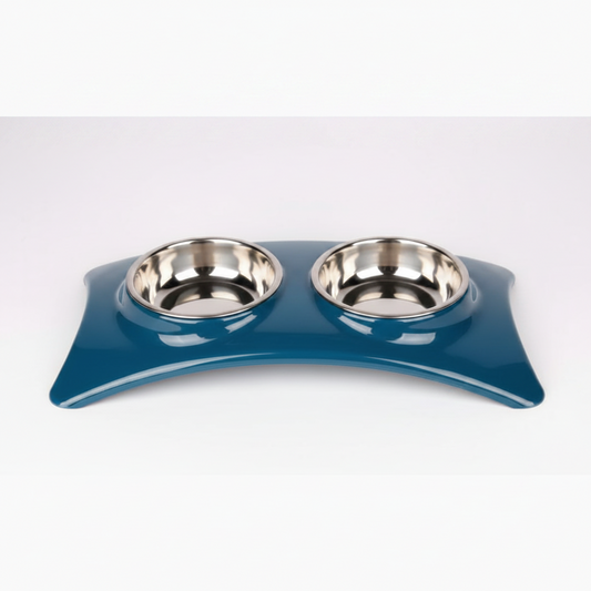 Stainless Double Eating Bowl petrol blue