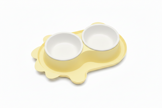 Double  Plastic Eating Bowl Large Yellow